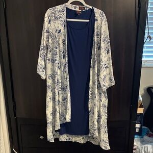 Floral Long Sleeve Dress with Blue Overlay
